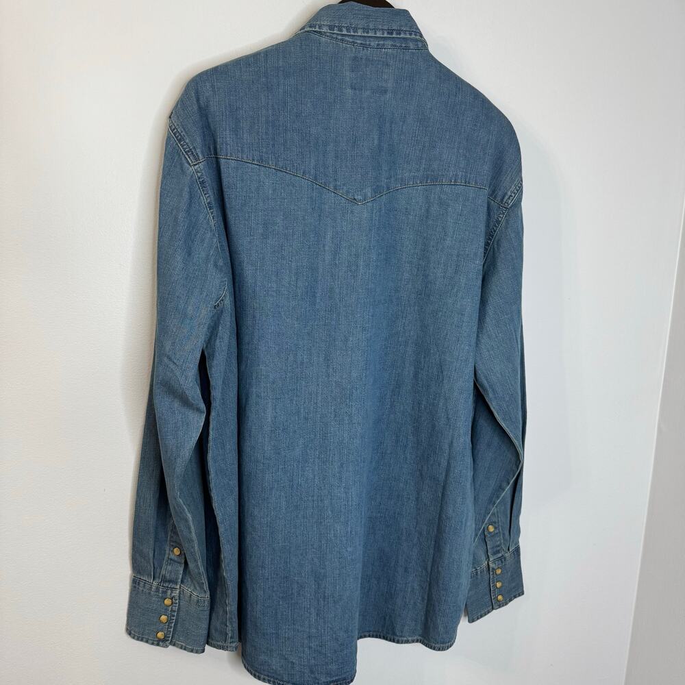 Wrangler Men's Classic Denim Western Snap Denim Shirt Mid Wash Rodeo Rancho XL - Picture 4 of 14